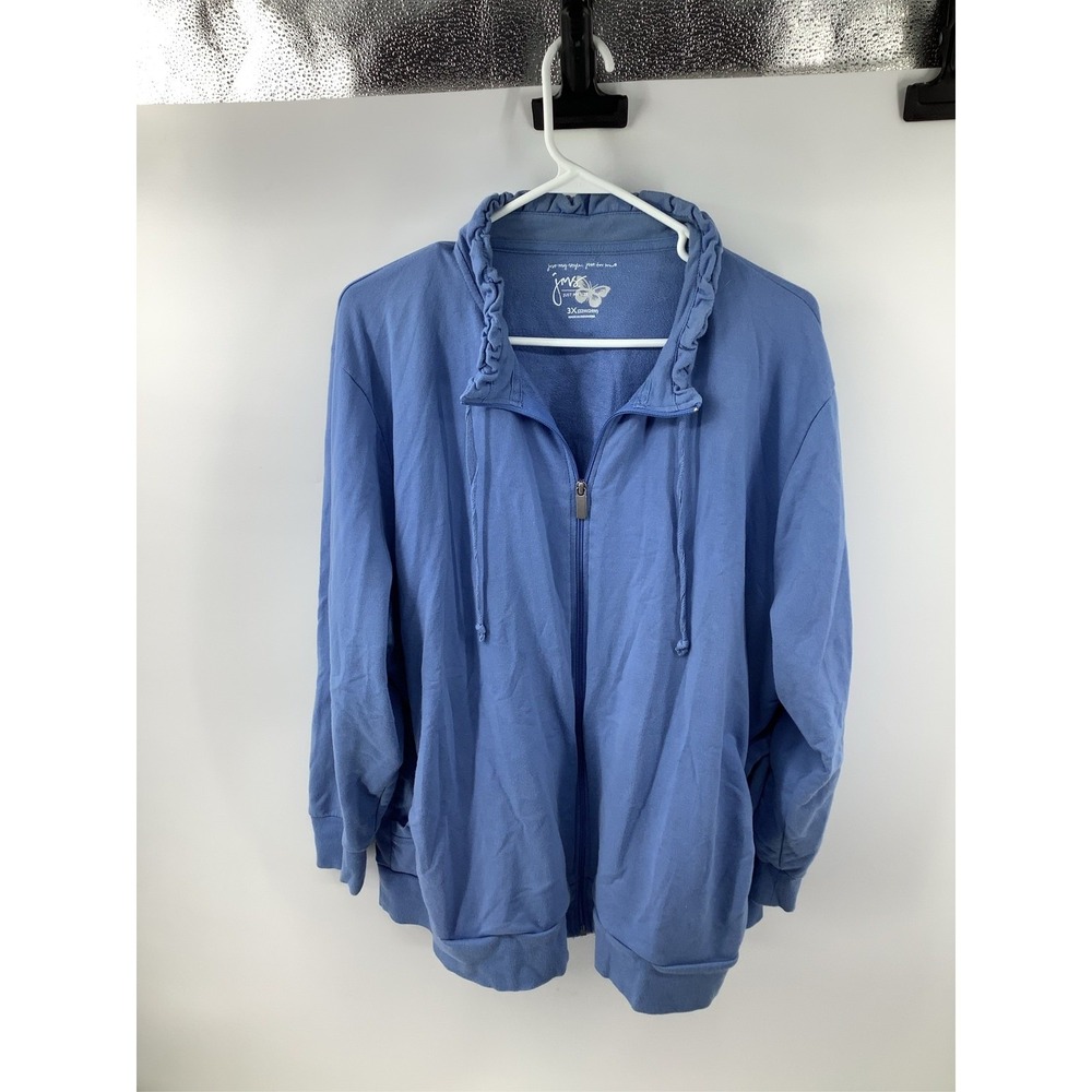 Just My Size Womens 3X Blue Full Zip Ruffle Neck French Terry Sweatshirt Jacket
